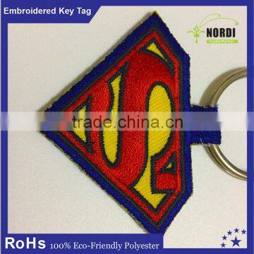 custom twill polyester embroidery key chain with key ring