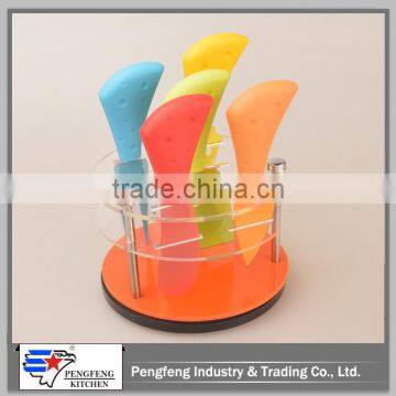 cheese knife block set with 5pcs stainless steel knives