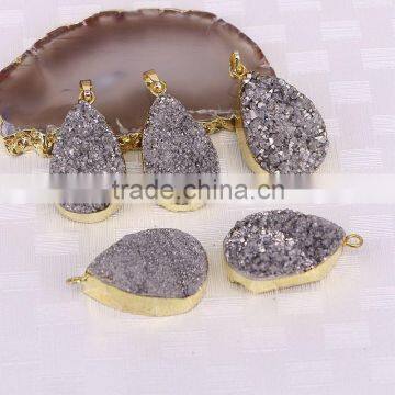 Mix Color Water Drop Agate Quartz Stone Druzy Pendant Gold Plated Charm Stone Pendants