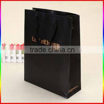 high quality matt black paper bag package with gold foil printing