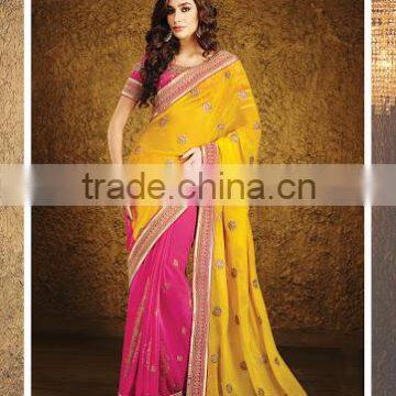 Yellow Chiffon Saree