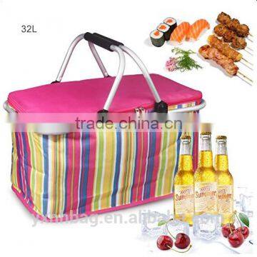 32L Large Family Size Picnic Insulated Bag BBQ Meat Drinks Cooler Bag Folding Collapsible Basket for Holidays Parties (YX-Z131)