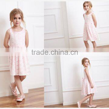 Flower girl dress patterns 2015 summer european style pink lace dress from china factury with good quality