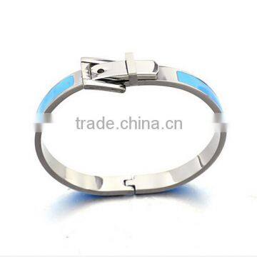 Fashion Women Enamel Spring Bracelet Fine Jewelry Stainless Steel Belt Sivler Cuff Bangle photo-2