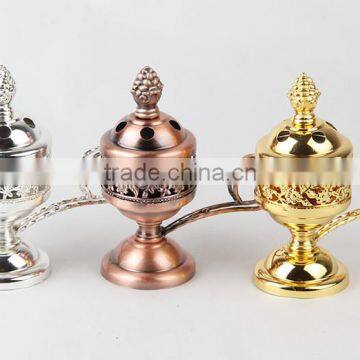 wholesale gold/brozen/silver colors wine bowl shape arabic incense burner with handle bar