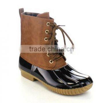 Women's Lace Up Two Tone Combat Style Calf Rain Duck Boots