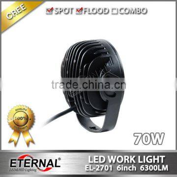 70W Round Led Work Light Construction Equipment Heavy Duty Mining Truck Trailer Led Work Lamp