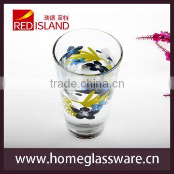 glass manufacturer supply large thick glass cup with printing decal, glass tumbler