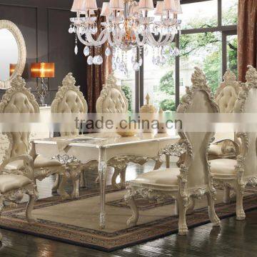 Luxurious Wooden Hand Carved European Royal King's Dining Chair And Matching Table Set(MOQ=1 SET)