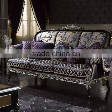 Neo Classic Elegant Purple Sofa Seat Set, Exquisite Carved Mahongany Sectional Sofa Set, Hanging Tassel Deco Sofa Set photo-3