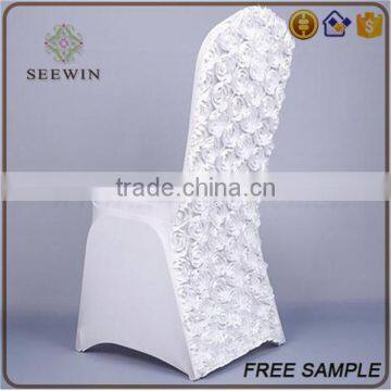 Size Pattern Fitted Elegant Purple Ruffled Chaivari Rosette Pattern Wedding Banquet Chair Cover photo-2