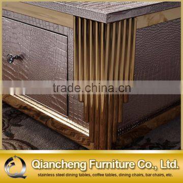 Living Room Golden Metal MDF Top Coffee Table Tea With Drawer photo-4