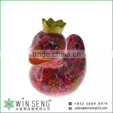 Cheap Coin Box Lovely Design Flower Patterns Duck Shaped Ceramic Animal Piggy Bank photo-3