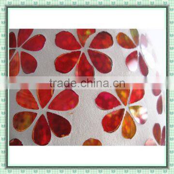 Red Flower Pattern Stained Handmade Tall Goblet Glass Mosaic Candle Holder