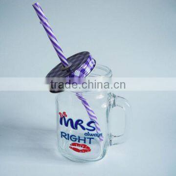 450ml Glass Drinking Mug With Tin Lid and Plastic Straw photo-2