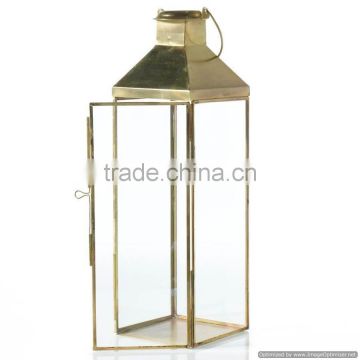 stainless steel brass plated tall glass lantern