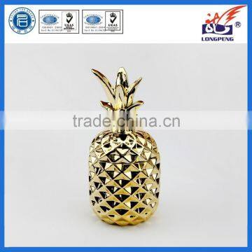 Ceramic Metallic Pineapple Cookie Jar Gold