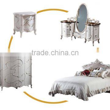 Classic Antique European Snow White Carving Floral King Bed With Matching Nightstand and Wardrobe BF12-03284b photo-3
