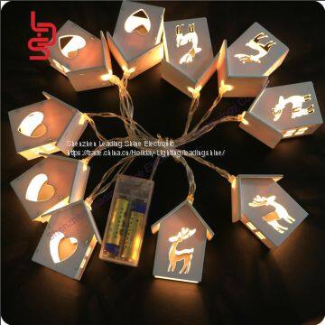 Wood house shaped  replaceable battery operated fairy light string for home indoor christmas decoration light