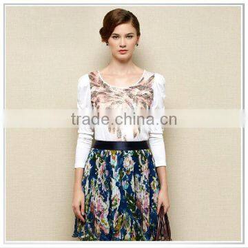 Customized 2015 New Design Digital Printing Silk Georgette Dresses skirt