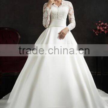 elegant high neck muslim lace long sleeve off white wedding dress