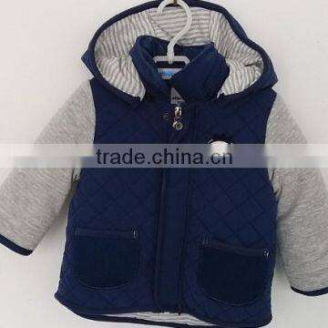 Boys Knit Sleeves Over Coat With Cap and Embroidered Logo for Winter