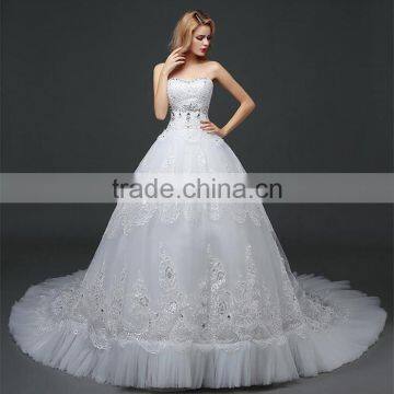 Sexy Bandeau Lace Beaded Cream Crepe Ruffles Weding Dress Pleated Corset Bodice Luxury Bridal Dress photo-3