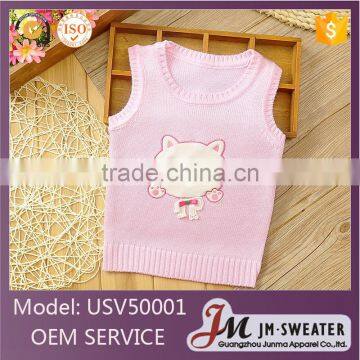 Latest high quality infant knitted sleeveless vest pink cartoon baby waistcoats