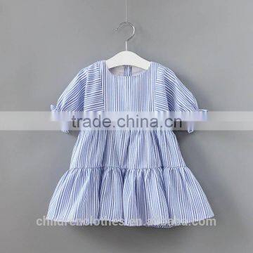 Summer Stripes Cotton Dress Children Frocks Designs Ruffle Short Sleeve Boutique Girl Dress