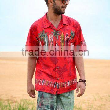 Wholesale brand printing beer hawaiian men short sleeve shirts for summer