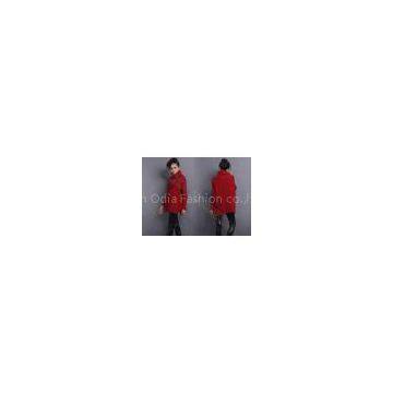 Elegant Long Sleeve Acrylic Womens Cable Knit Sweaters with Turtle Neck in Red