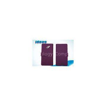 Purple Huawei Ascend P6 Mobile Phone Leather Case Wallet , Anti scratch
