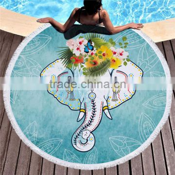 2017 hot Tassel Fringe Turkish Custom Printed Large Microfiber round beach towel