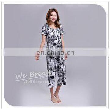 Apparel& Fashion Underwear& Nightwear Sleepwear& Pajamas Summer Bamboo Fiber Pajama Capri Set Women photo-3