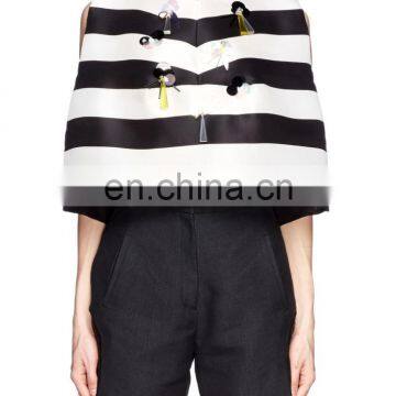 High Quality Voluminous Silhouette Open Back Ribbon Tie Sleeveless Stripe Girls Top (16110805) photo-4