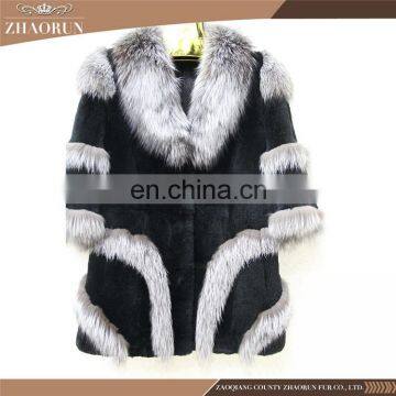 Genuine Rex Rabbit Fur Coat With Fox Fur Trim Real Rex Rabbit Fur Parka