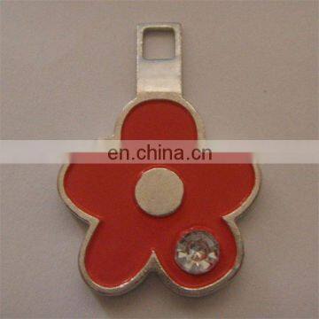 flower shaped metal puller with a crystal for clothes,lead free nickle free metal button