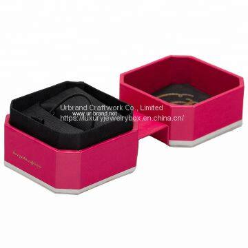 Octagonal cardboard ring jewelry box red texture paper gift box with custom gold foil logo