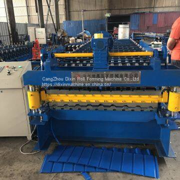 Export to Poland 1080 Trapezoidal Double Layer Roll Forming Machine With Post Guide Cutting photo-2