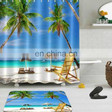 i@home Home Beach sunbathing pattern 3D digital print bathroom polyester shower curtain with hooks