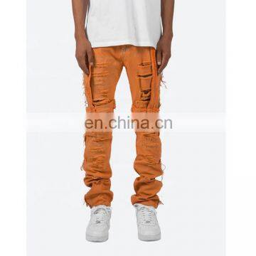 DiZNEW Custom Boot cut Embroidered American Brand Style Bleach Tie Dyed Jeans Ripped Men