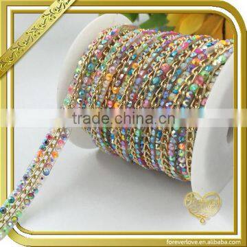 Wholesale rainbow rhinestone chain belt hotfix resin beads trims for shoes bags FHRS-037