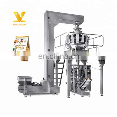 Automatic garlic/popcorn/peanut/namkeen/cookies/biscuit/granule nitrogen pouch multihead weigher packing machine