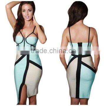 Summer Dress 2015 New Fashion Women Strap Blue Beige Black V Neck Strap Women Sey Mini Evening Party Bandage Dresses Bandage Bod