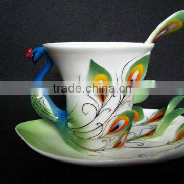 MU001 Free shipping Porcelain enamel peacock coffee cup set fashion bone china ceramic coffee lovers mug