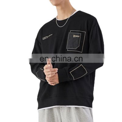 high quality sweatshirt custom logo print plain black hoodies with pocket for men