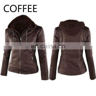 Производитель оптом предлагает женские кожаные куртки с съемной капюшоном больших размеров, мото-куртки photo-3