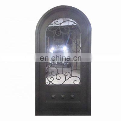 apartment forged wrought iron profile exterior waterproof frosted glass window round top single swing entry doors