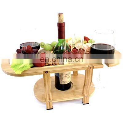 Bamboo Wine and Cheese Board Elegant Charcuterie Boards with Removable Tray Wine Glass Holder Wine and Cheese Caddy