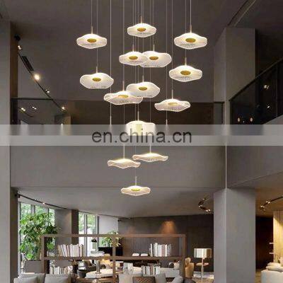 Modern Lotus Leaf Fashion Pendant Lamp Living Room Hanging Loft Apartment Villa Hollow Staircase Lotus Leaf LED Chandelier Light